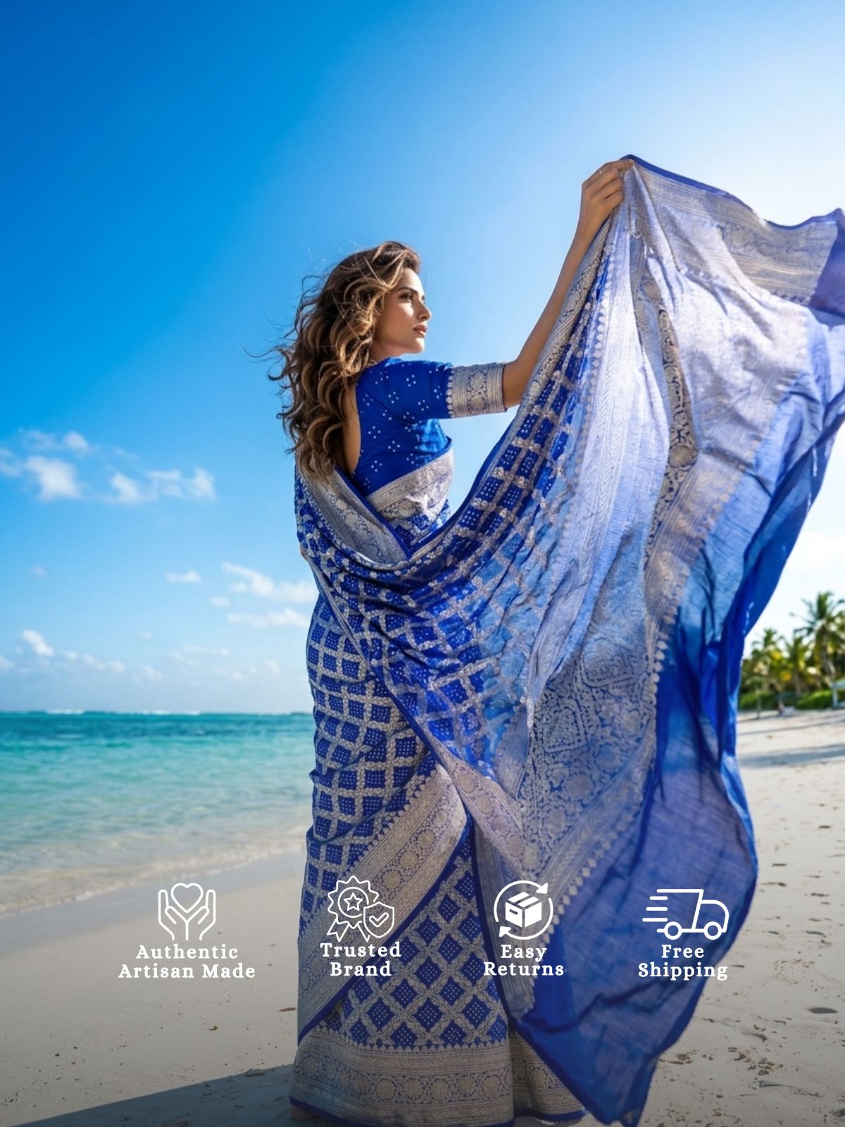Alisha - Blue Bandhani Banarasi Saree