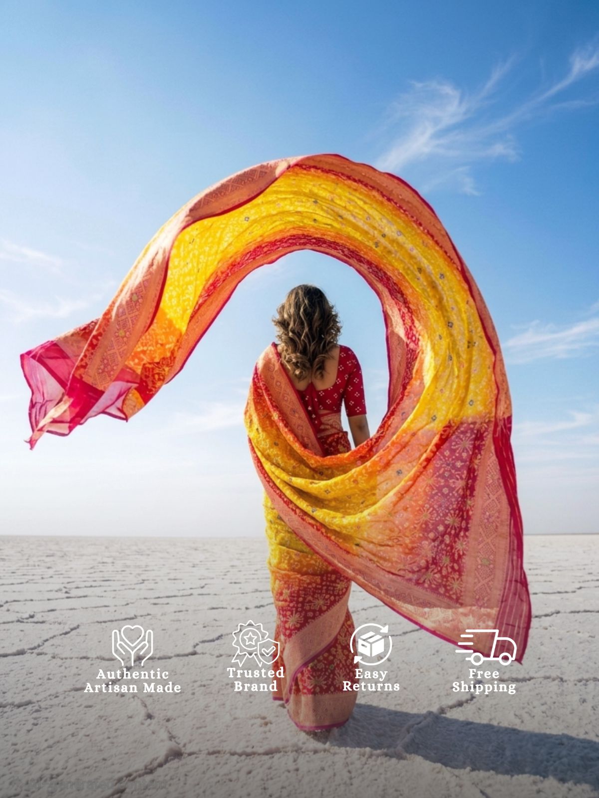 Anusha - Red & Yellow Meenakari Bandhani Saree