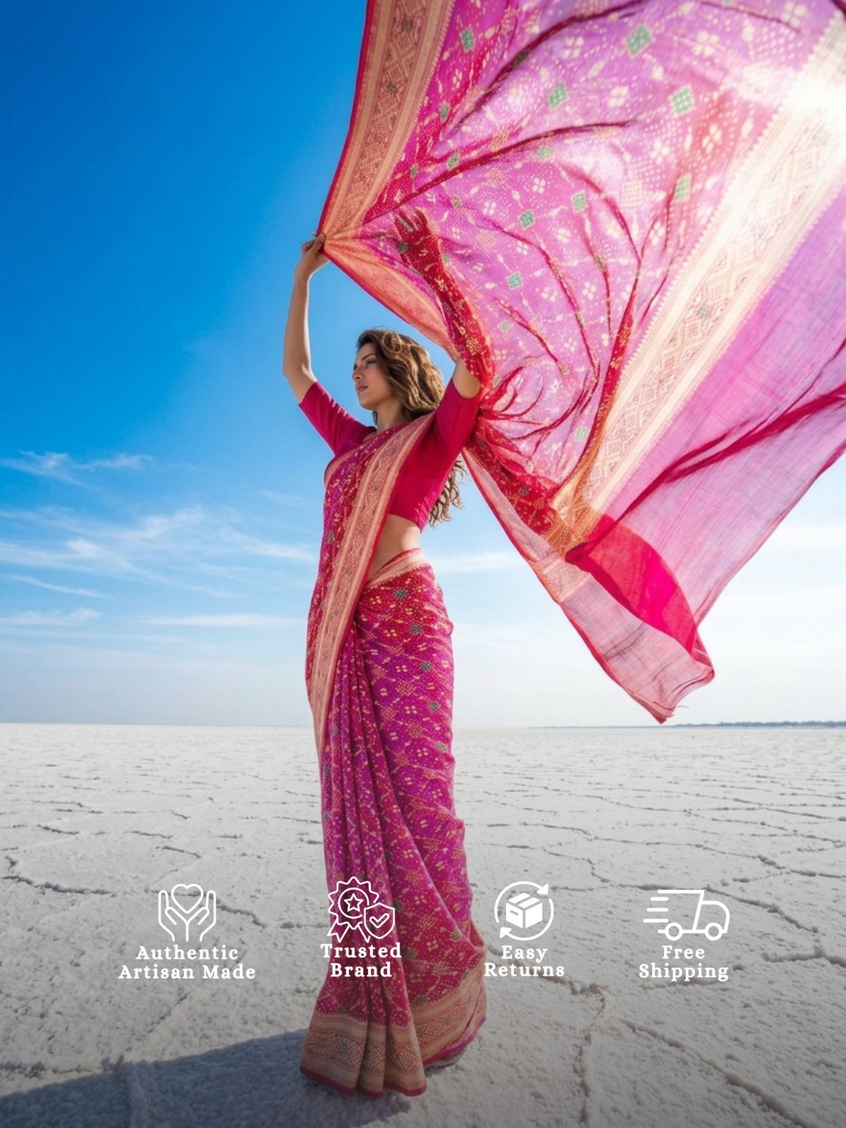 Saira - Red & Pink Meenakari Bandhani Saree