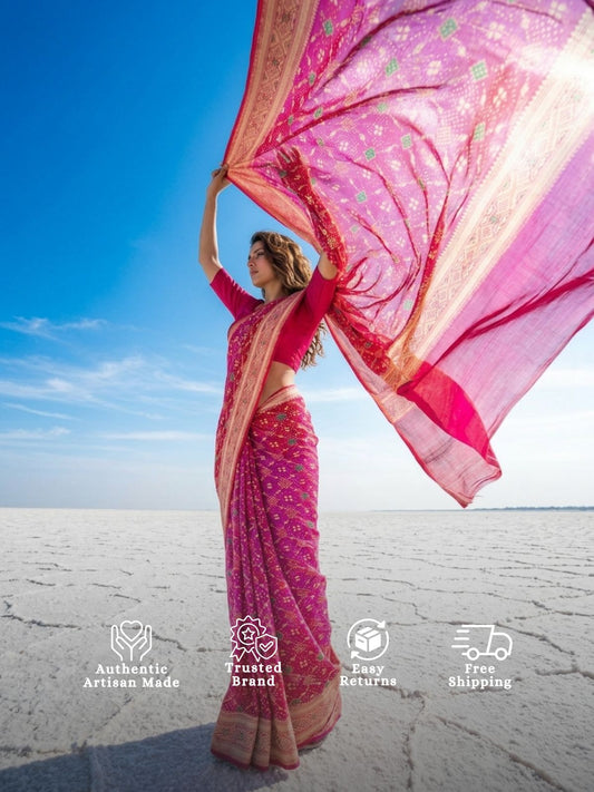 Saira - Red & Pink Meenakari Bandhani Saree