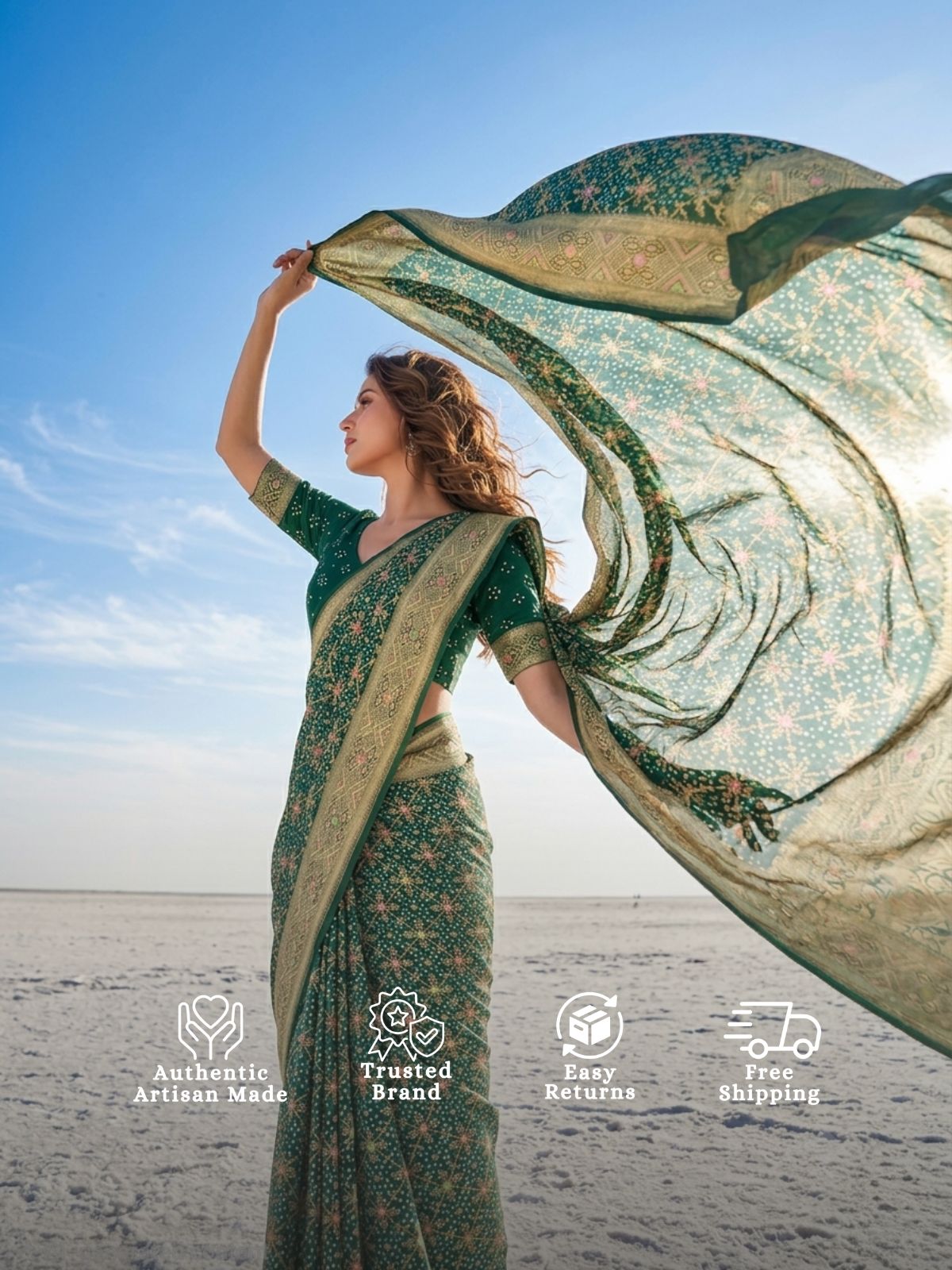 Vidya - Green Meenakari Bandhani Saree