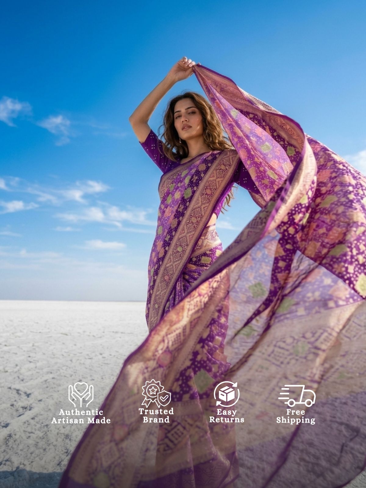 Karnika - Purple Shaded Meenakari Bandhani Saree