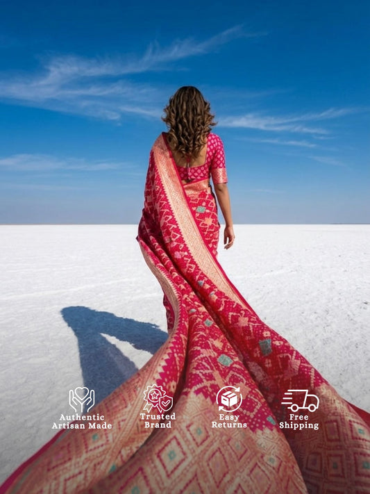 Sanjana - Rani Pink Meenakari Bandhani Saree