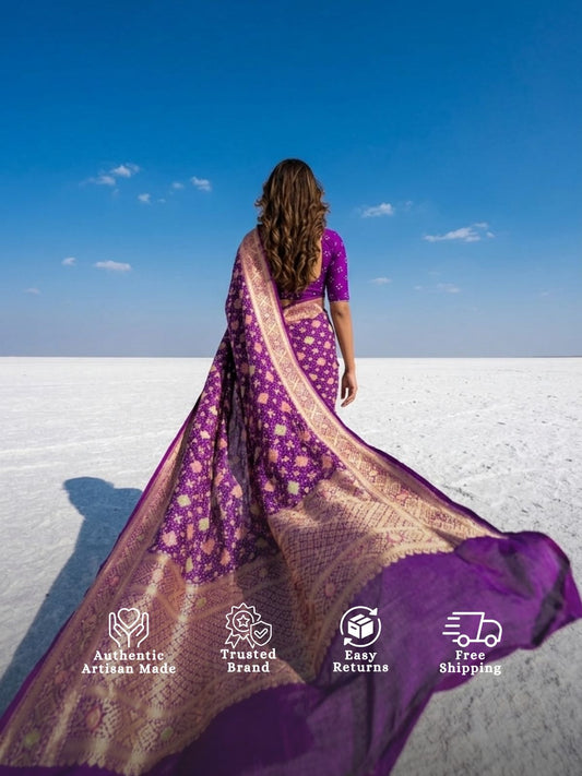 Shubha - Purple Meenakari Bandhani Saree