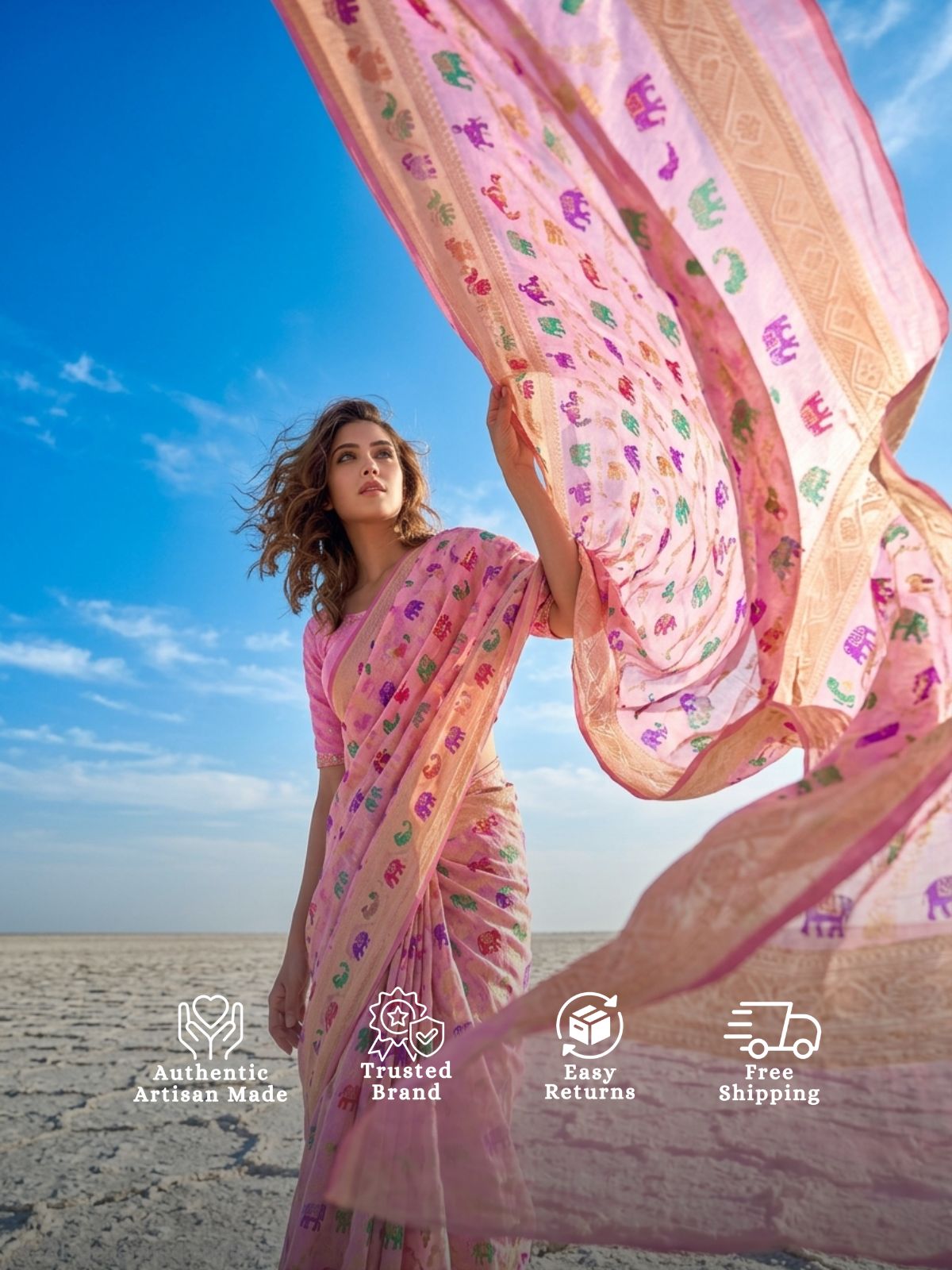 Ayushree - Peach Tilfi Meenakari Bandhani Saree