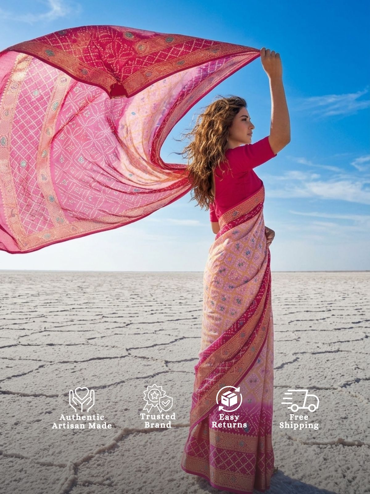 Miraya - Pink & Peach Meenakari Bandhani Saree