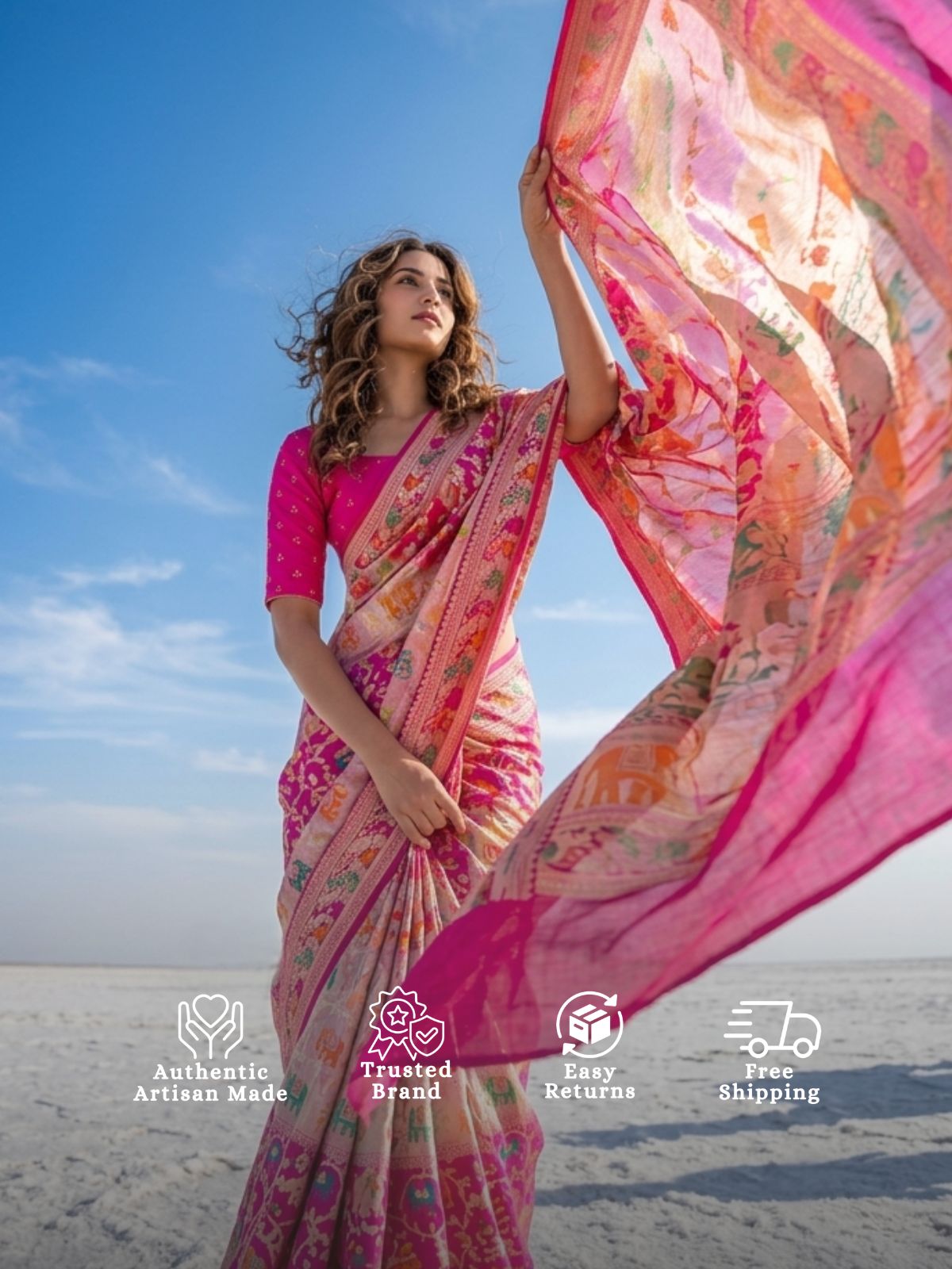 Niya - Pink & Peach Tilfi Meenakari Bandhani Saree