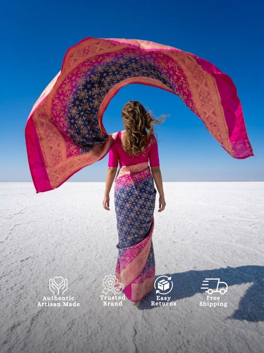 Aashita - Pink & Blue Meenakari Bandhani Saree