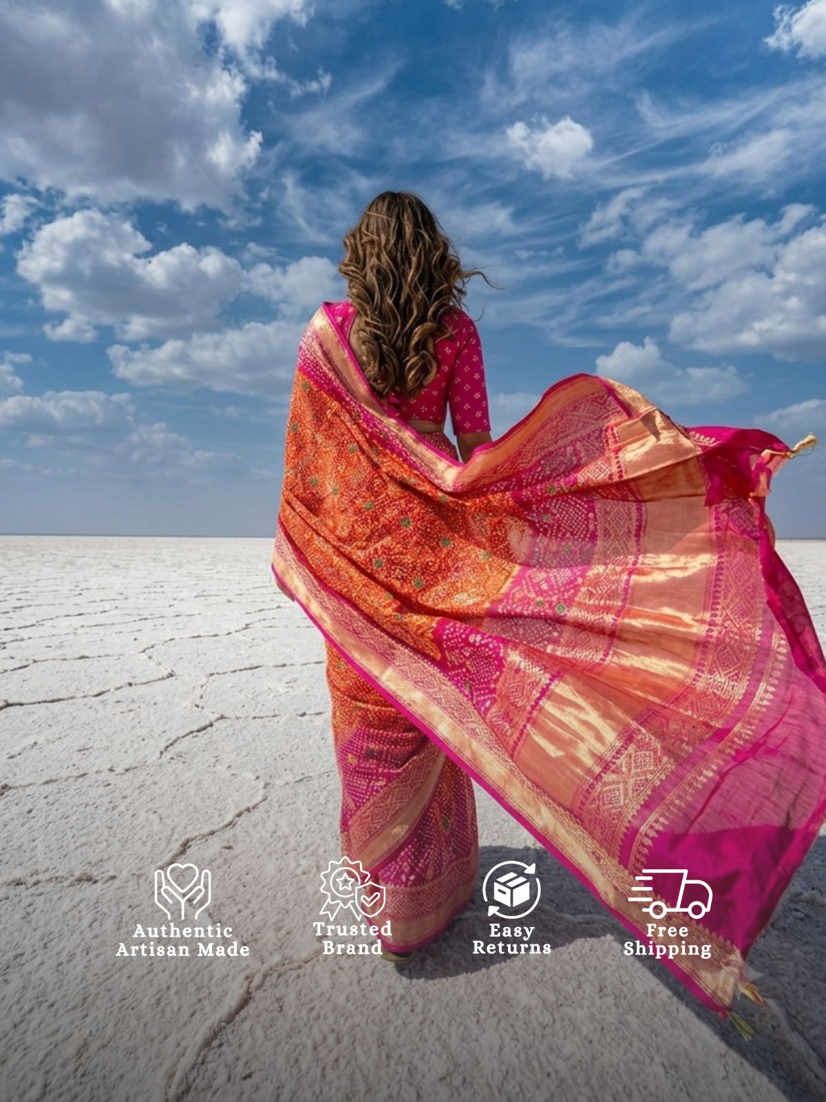 Avika - Pink & Orange Meenakari Bandhani Saree