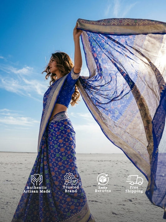 Riddhi - Blue Meenakari Bandhani Saree