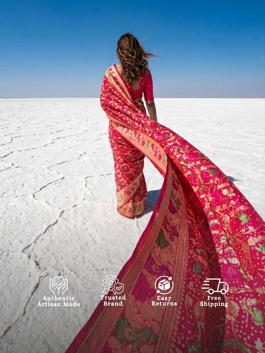 Yashika - Rani Pink Tilfi Meenakari Bandhani Saree