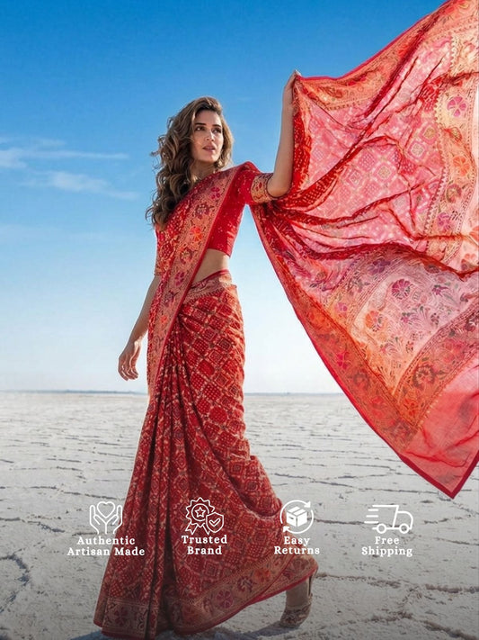 Vidhi - Red Tilfi Meenakari Bandhani Saree
