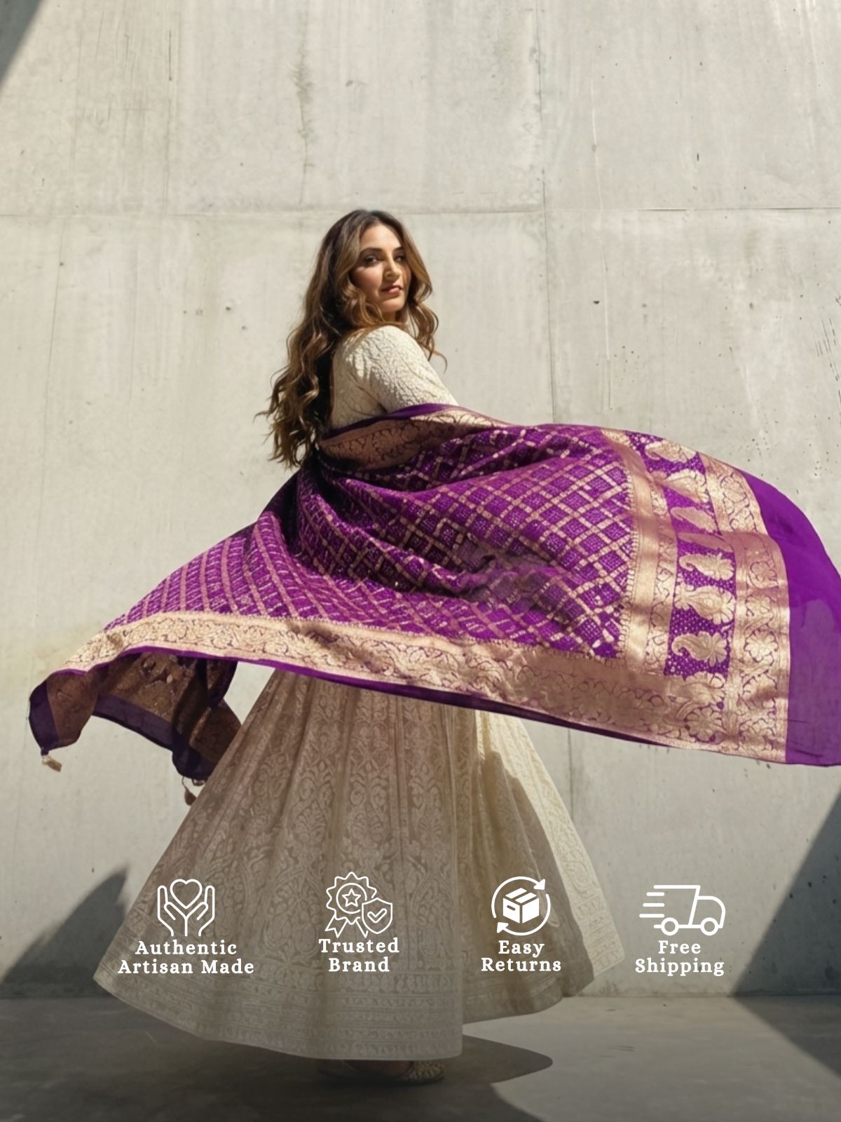Charu - Purple Bandhani Banarasi Dupatta