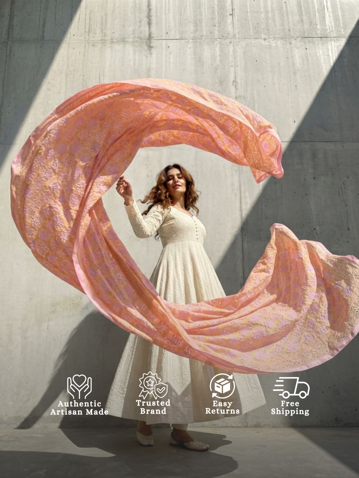 Lashita - Peach Bandhani Banarasi Dupatta