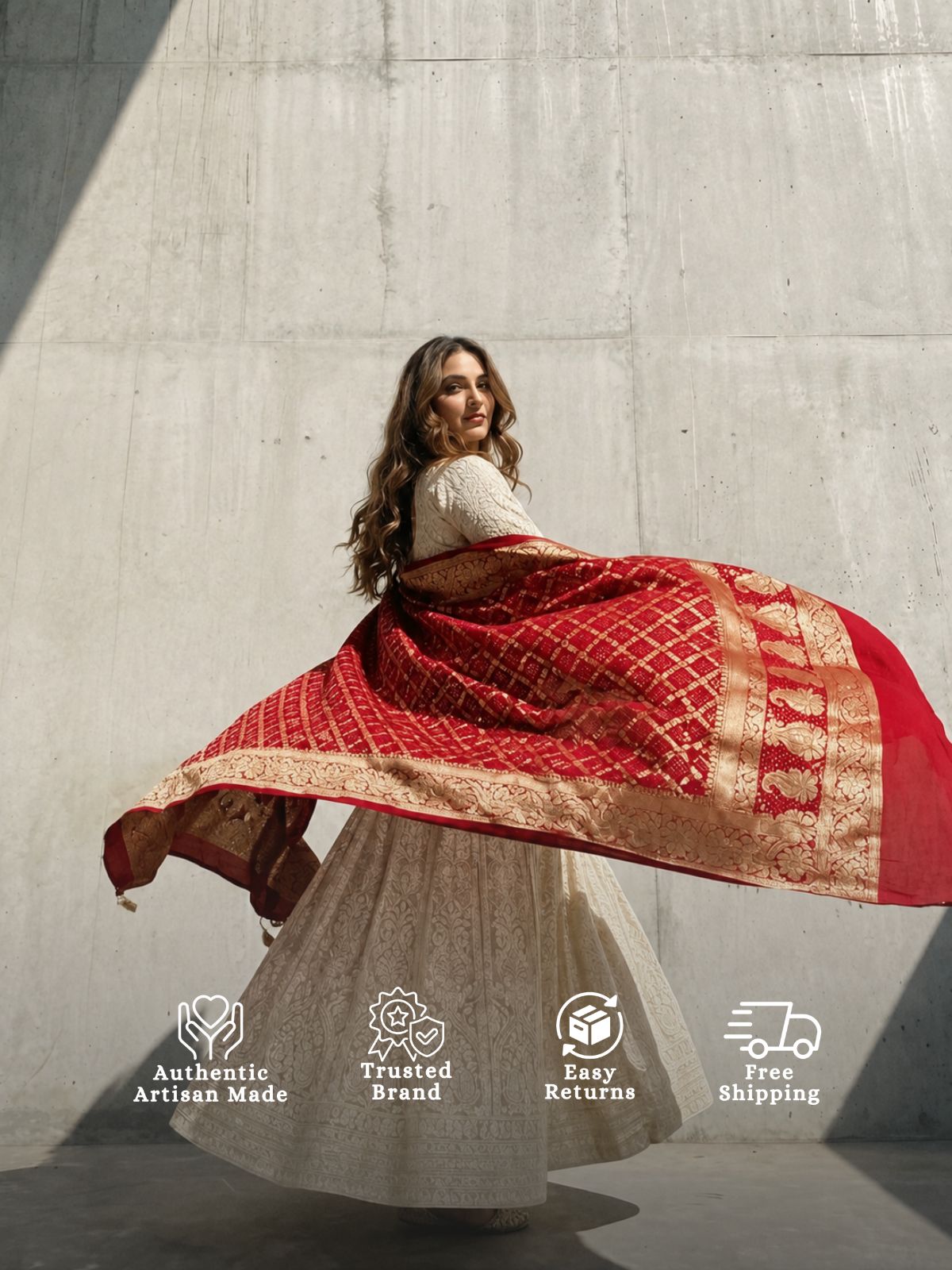 Zeenat - Red Bandhani Banarasi Dupatta