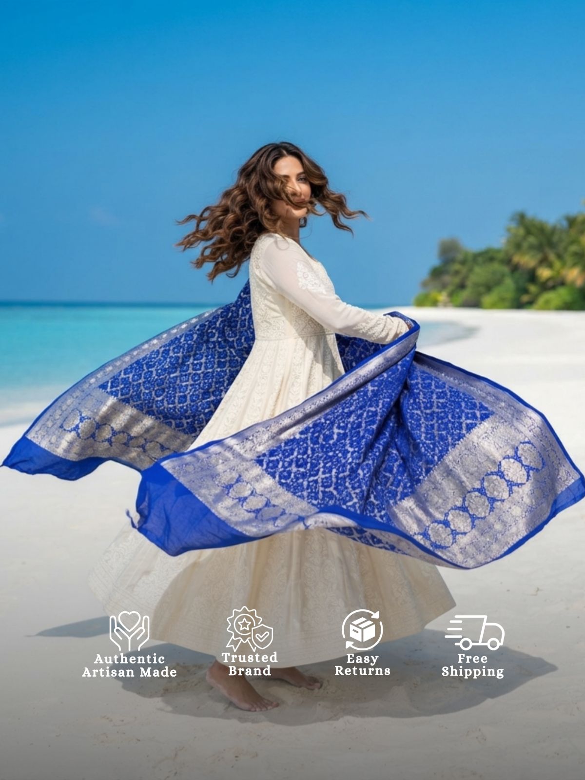 Lihaaz - Blue Bandhani Banarasi Dupatta