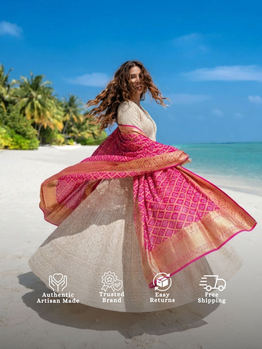 Rakshita - Pink Bandhani Banarasi Dupatta