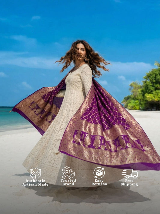 Charu - Purple Bandhani Banarasi Dupatta