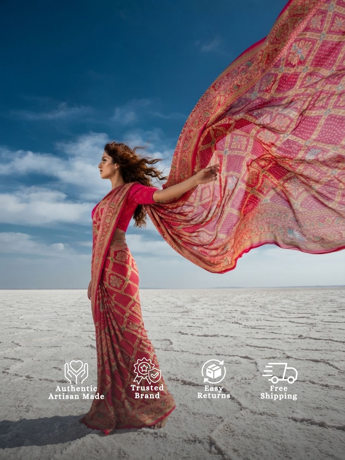 Shriya - Red Tilfi Meenakari Bandhani Saree
