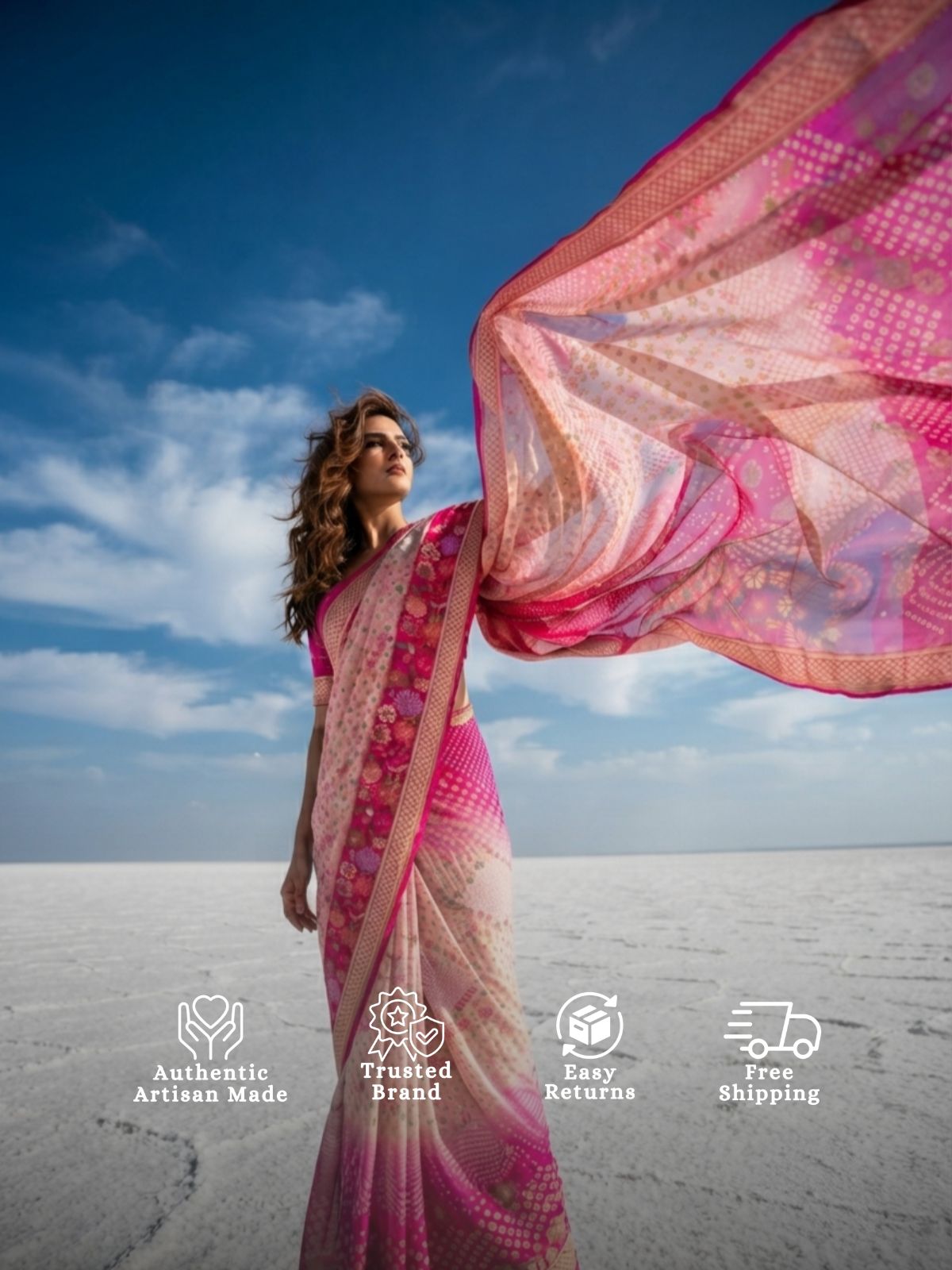 Tanuja - Pink & Peach Tilfi Meenakari Bandhani Saree