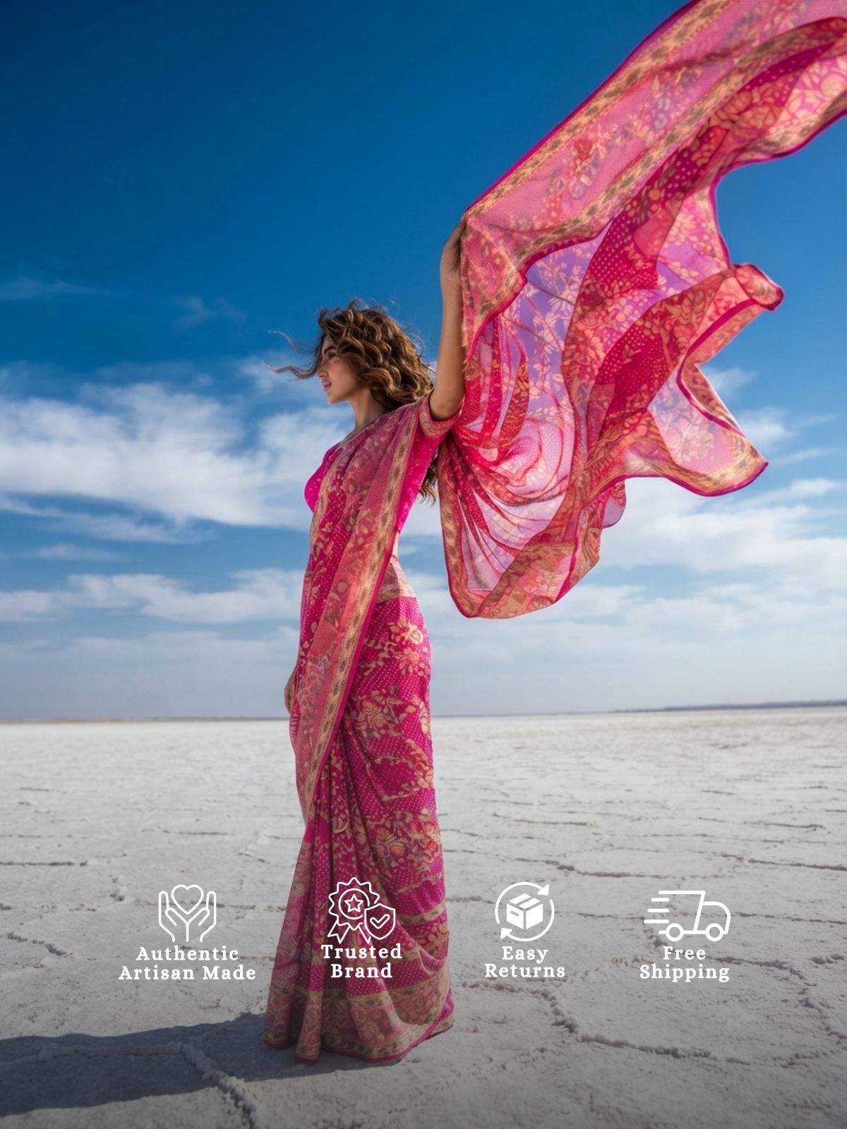 Ritija - Pink Tilfi Meenakari Bandhani Saree