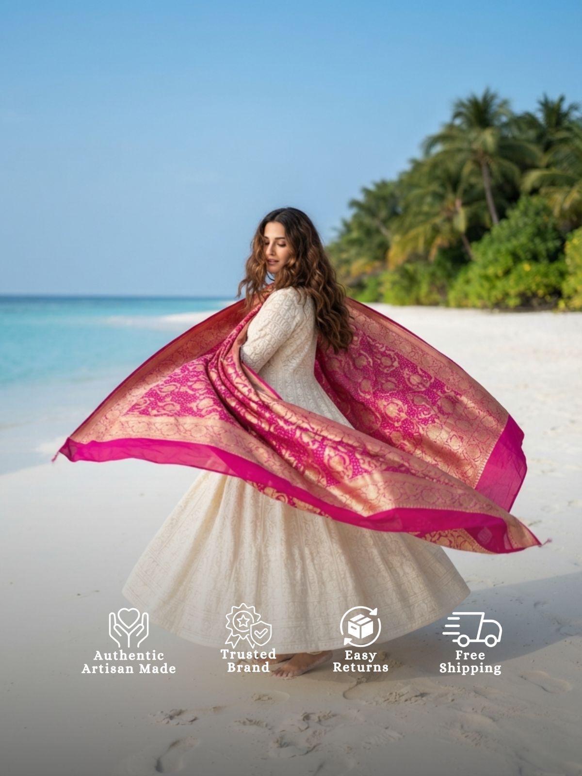 Enakshi - Pink Bandhani Banarasi Dupatta