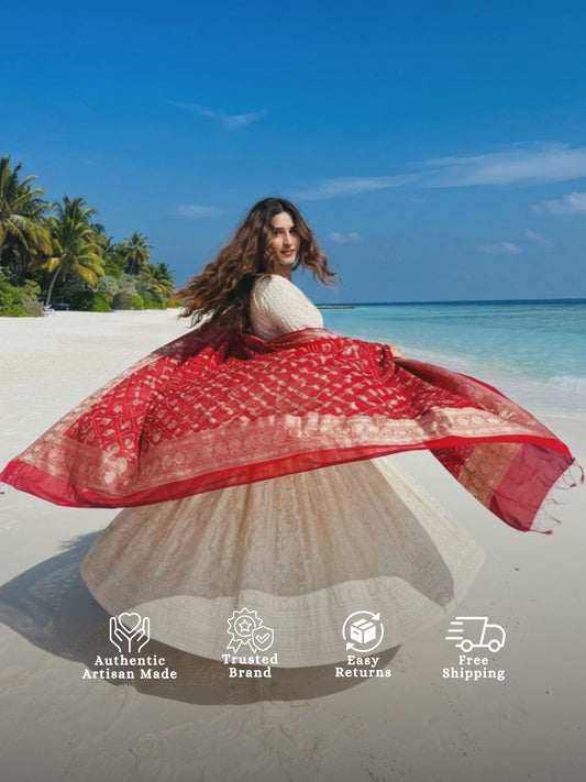 Mahita - Red Bandhani Banarasi Dupatta