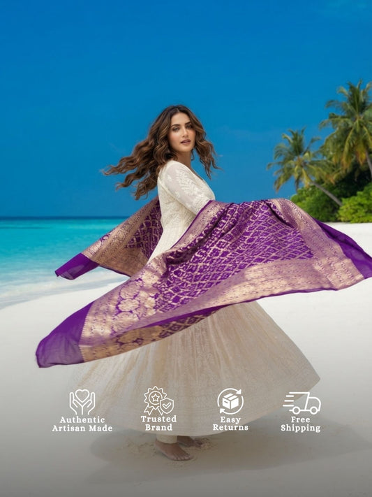 Ira - Purple Bandhani Banarasi Dupatta