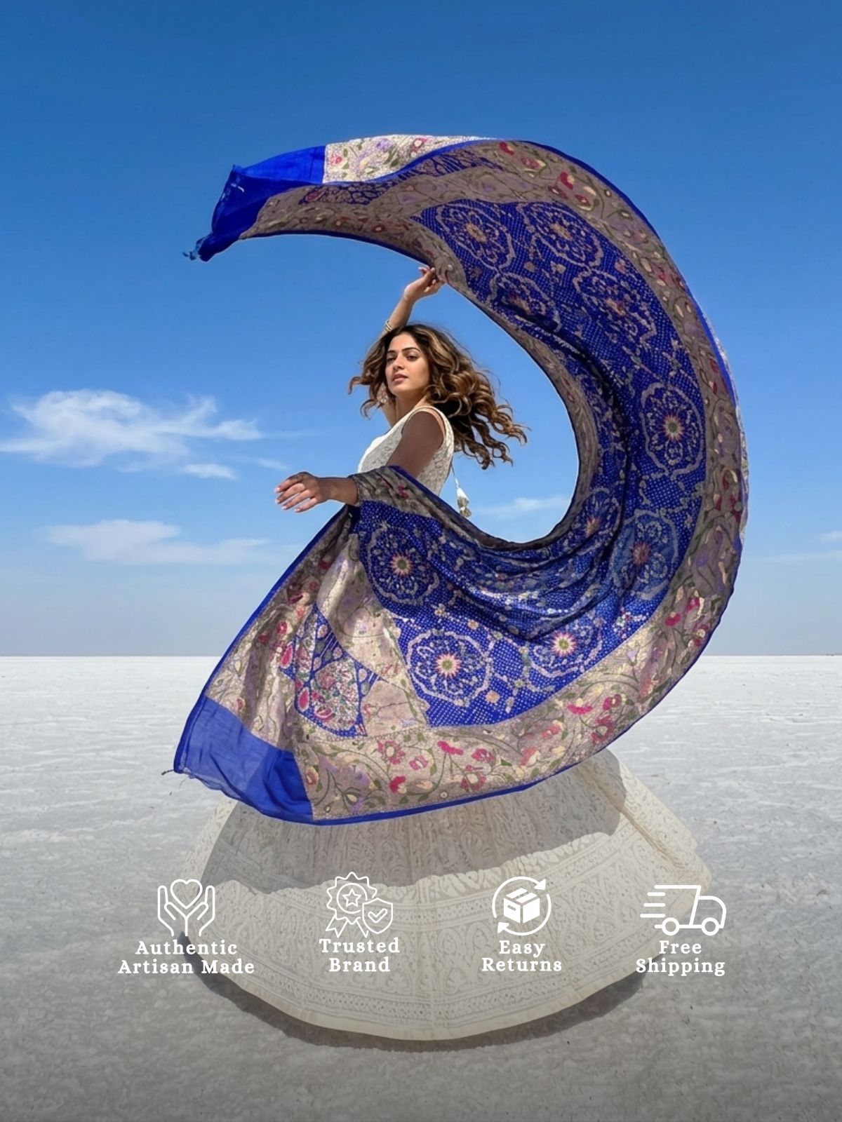 Ayanti - Blue Tilfi Meenakari Bandhani Dupatta