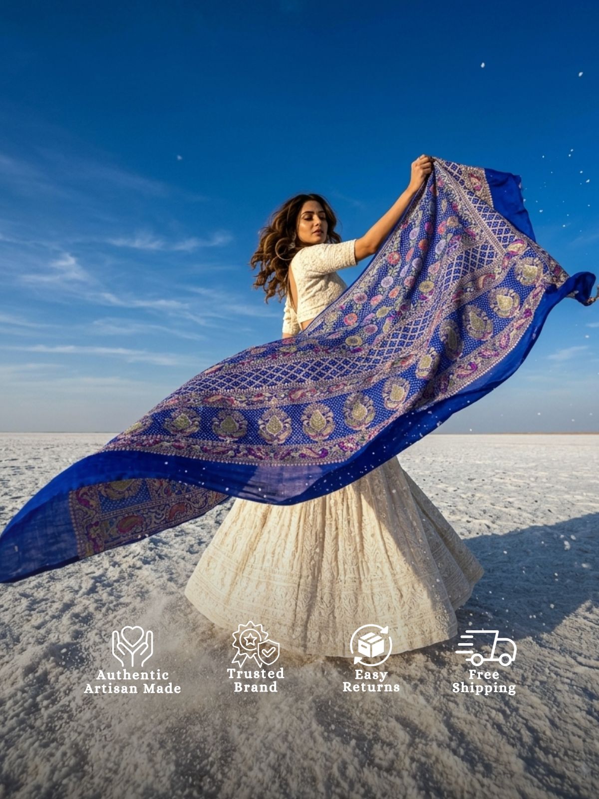 Vidisha - Blue Tilfi Meenakari Bandhani Dupatta