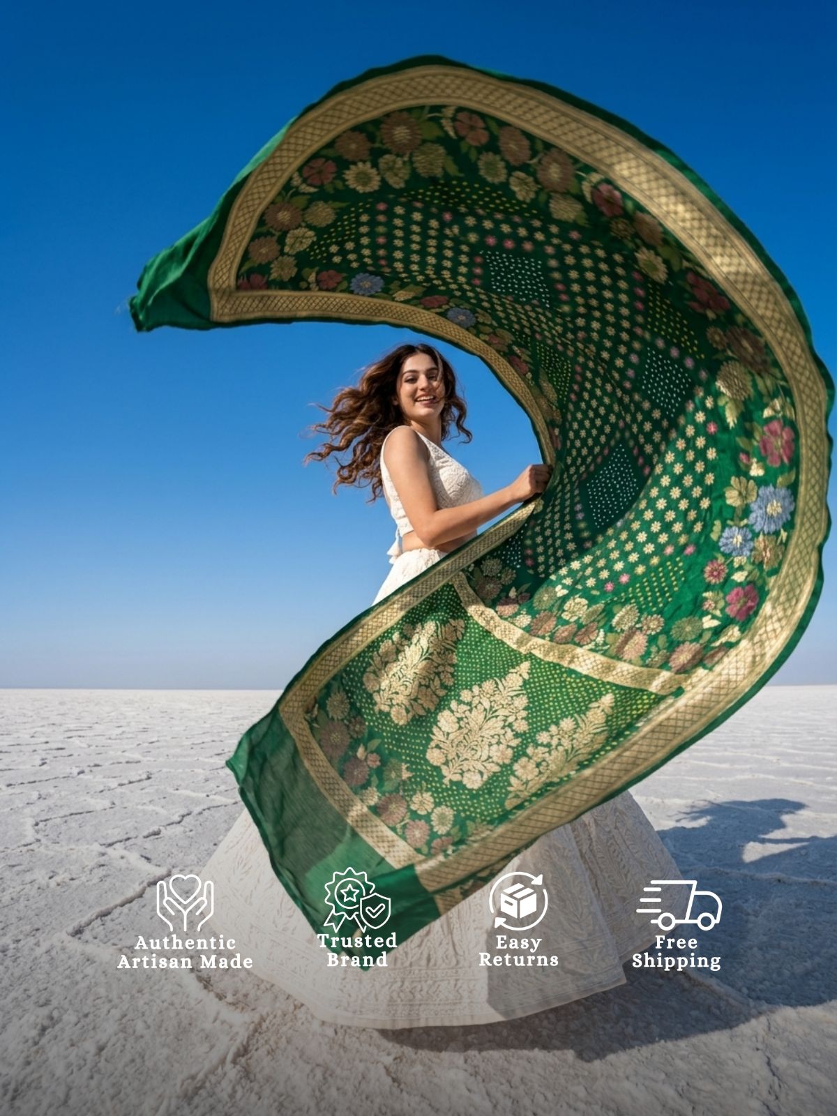 Bhumika - Green Tilfi Meenakari Bandhani Dupatta