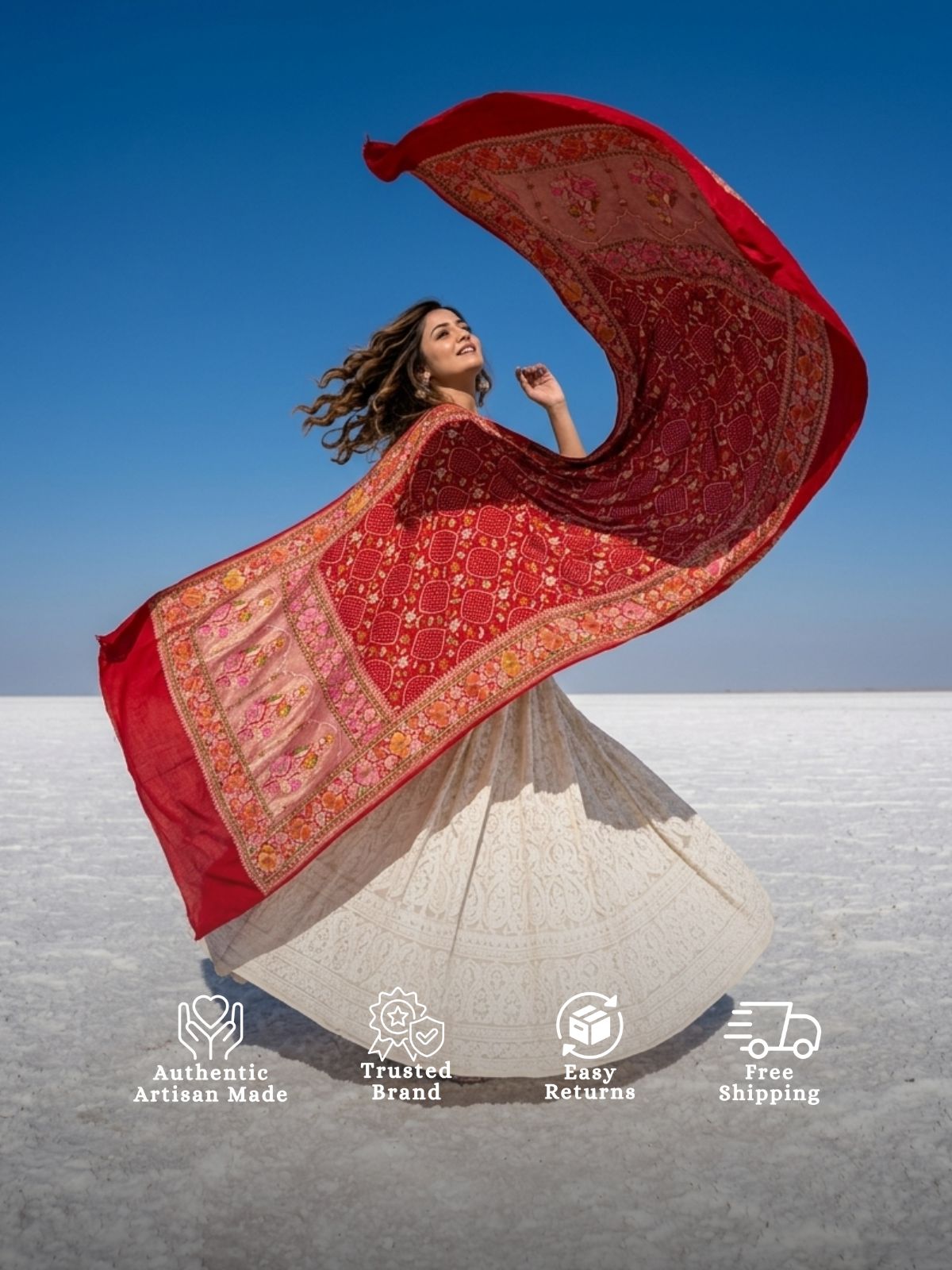 Amita - Red Tilfi Meenakari Bandhani Dupatta