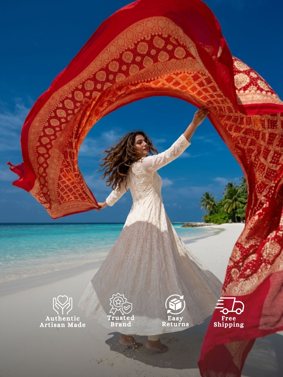Hoor - Red & Orange Bandhani Banarasi Dupatta