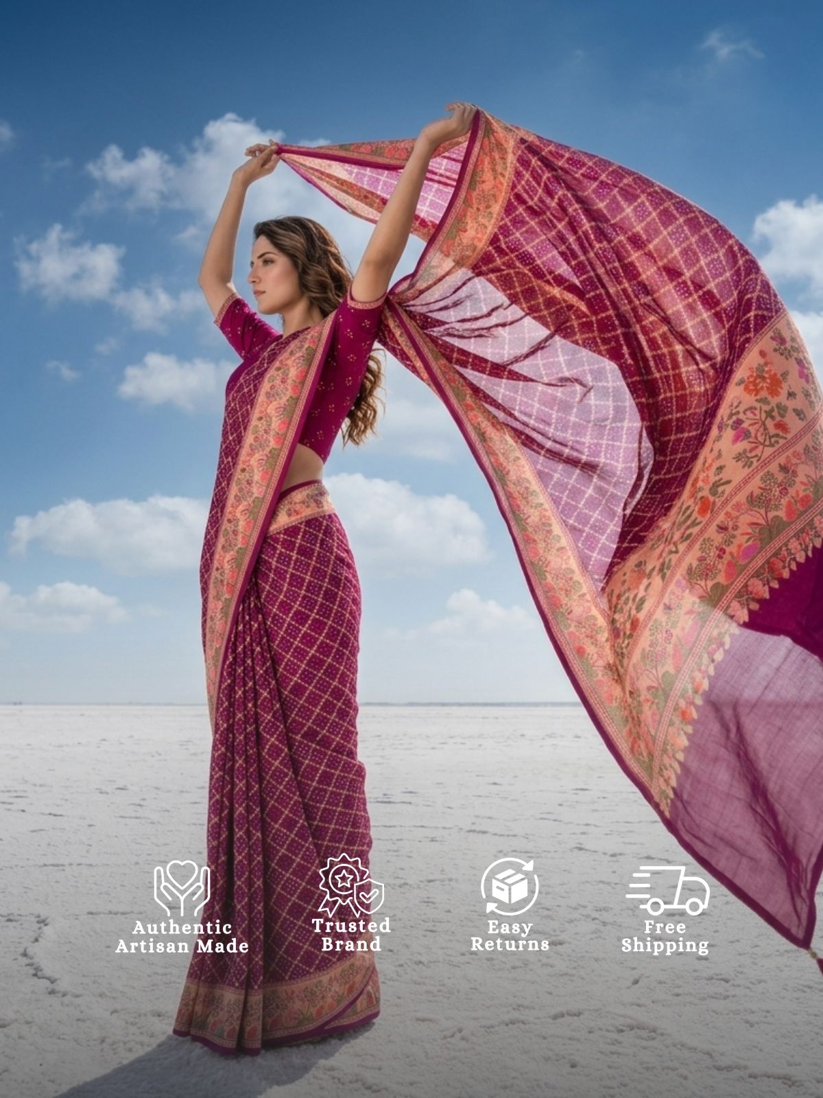 Mohini - Magenta Tilfi Meenakari Bandhani Saree