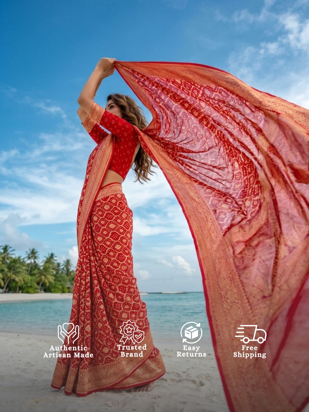 Vrinda - Red Bandhani Banarasi Saree