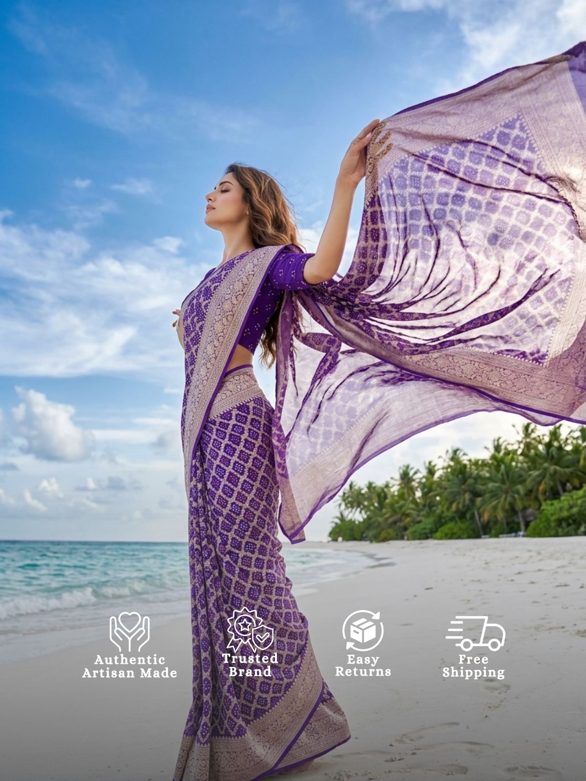 Atithi - Purple Bandhani Banarasi Saree