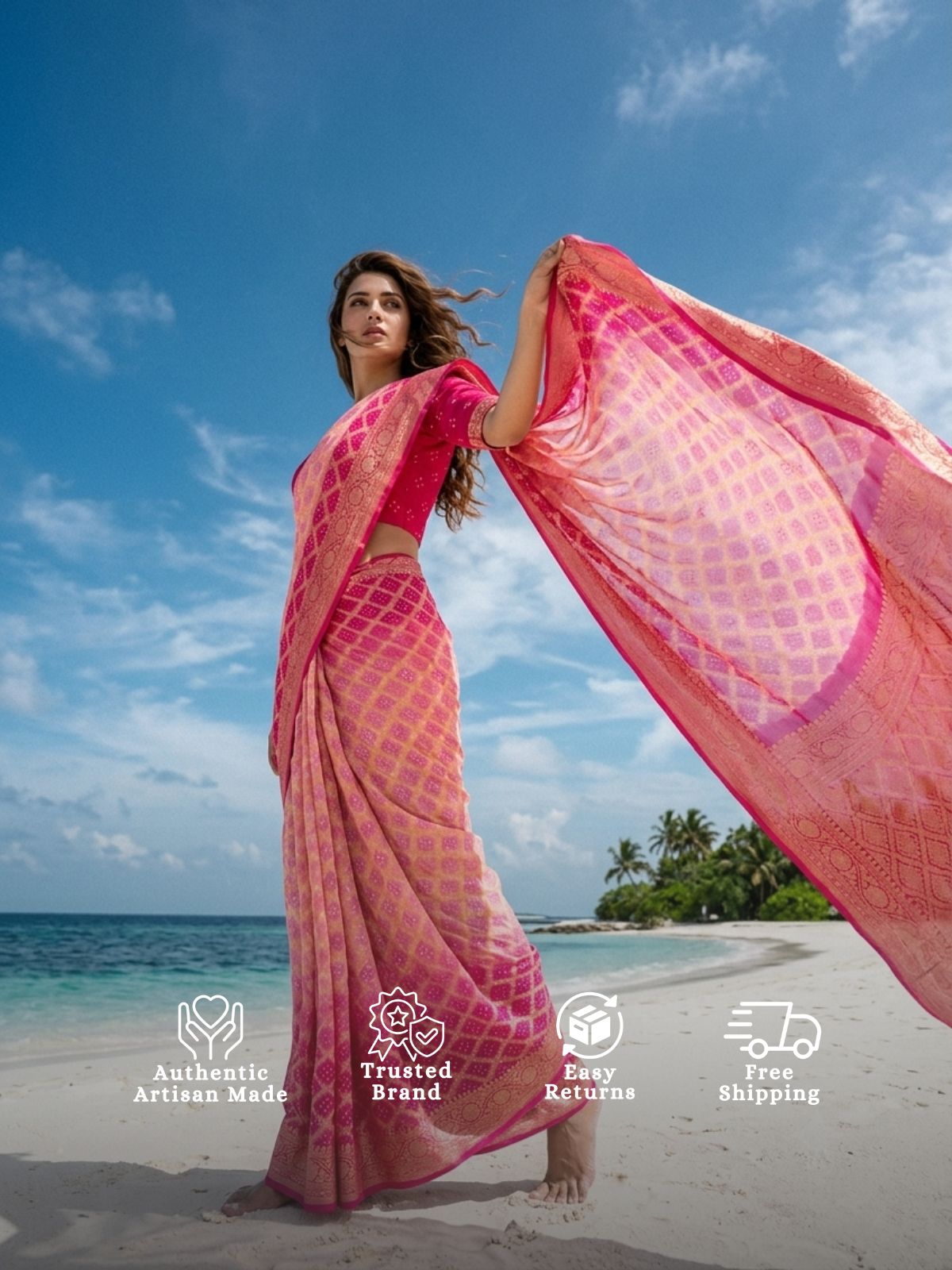 Smitha - Pink & Peach Bandhani Banarasi Saree