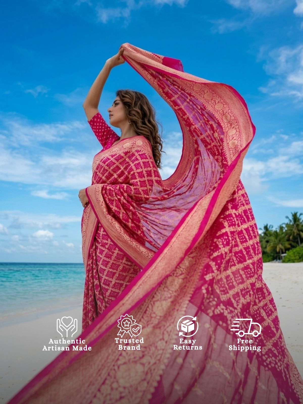 Vaishali - Pink Bandhani Banarasi Saree