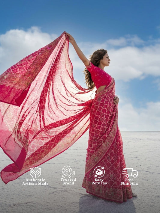 Abhaya - Rani Pink Tilfi Meenakari Bandhani Saree