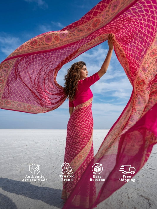 Kritika - Rani Pink Tilfi Meenakari Bandhani Saree