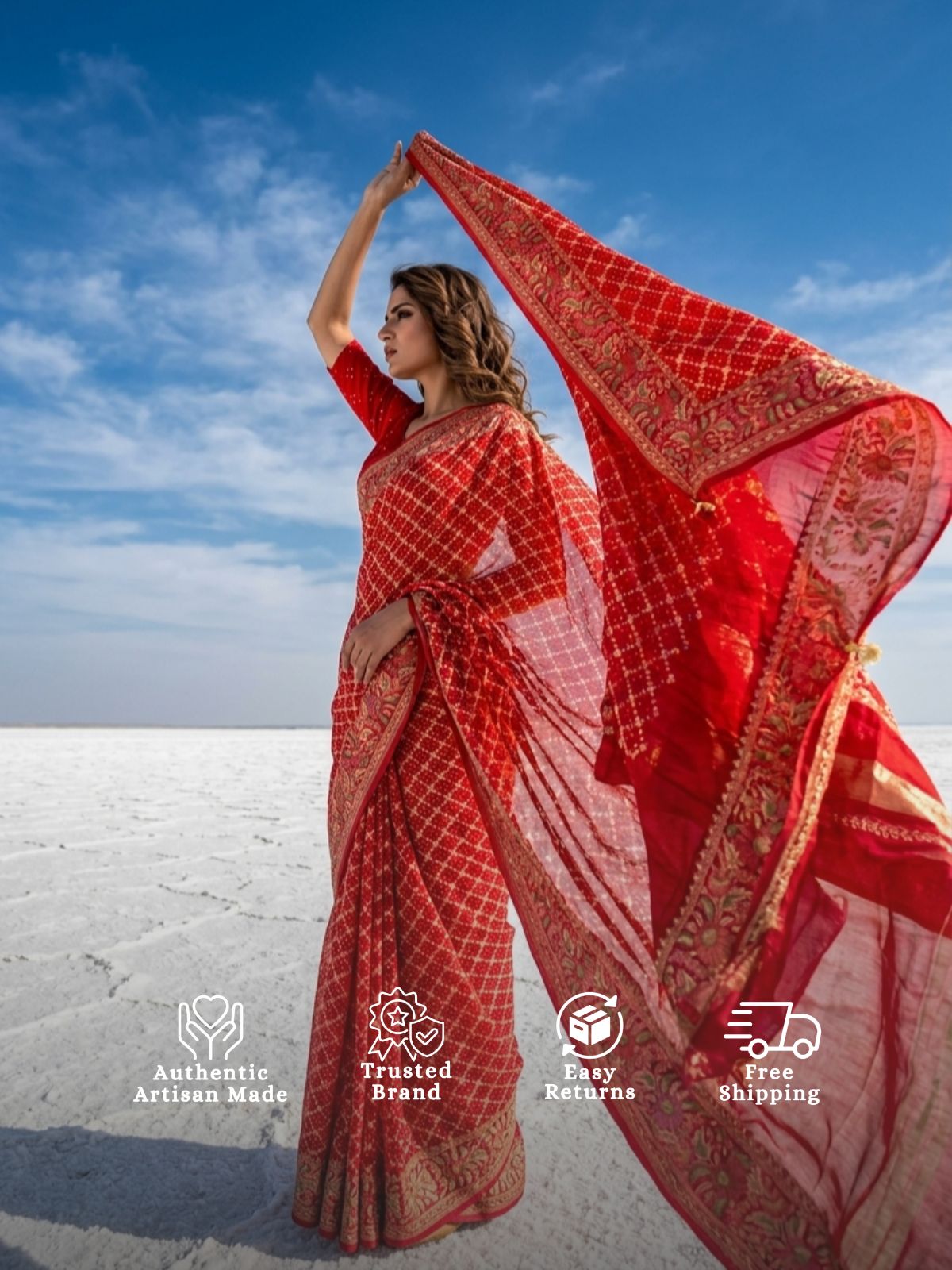 Shriya - Red Tilfi Meenakari Bandhani Saree
