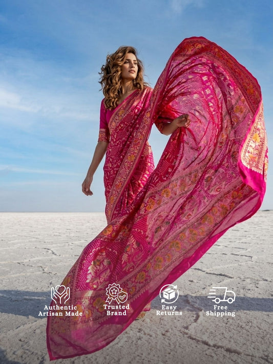 Sandhya - Pink Tilfi Meenakari Bandhani Saree