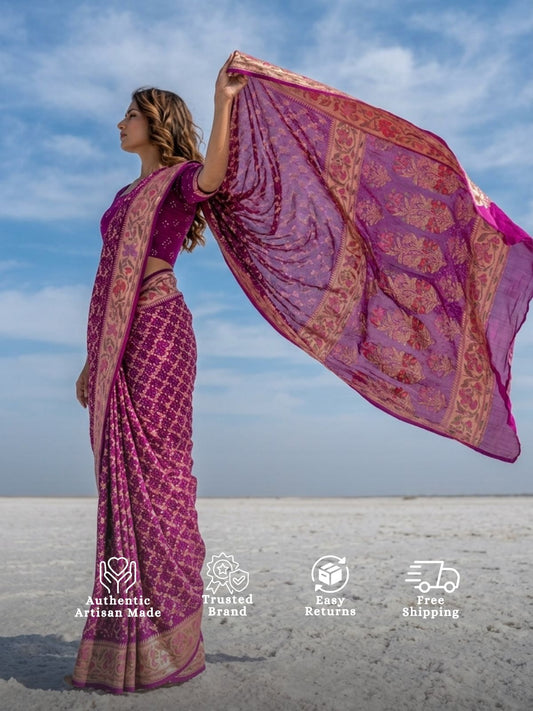Taara - Magenta Tilfi Meenakari Bandhani Saree