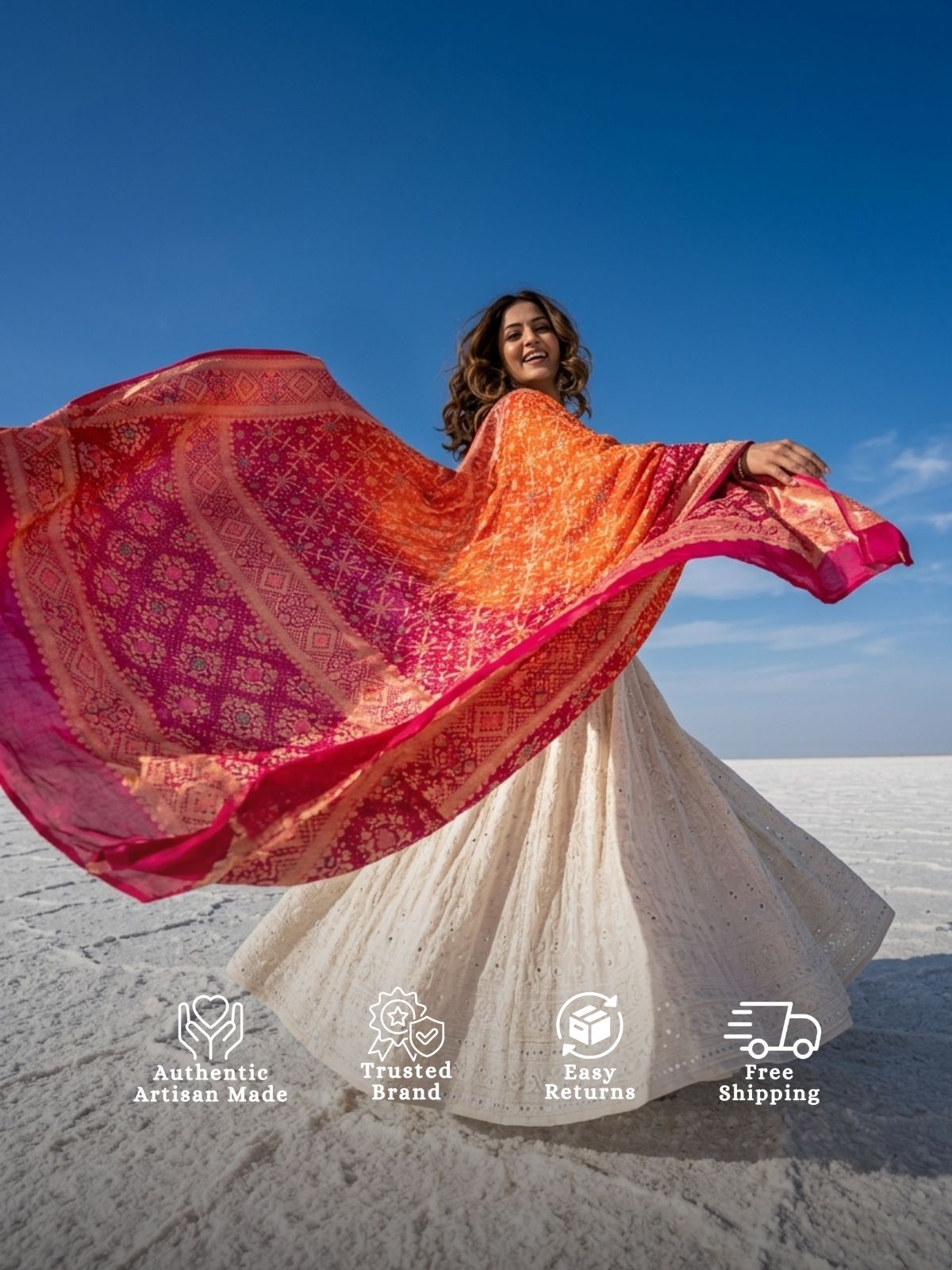 Janvi - Pink & Orange Meenakari Bandhani Dupatta