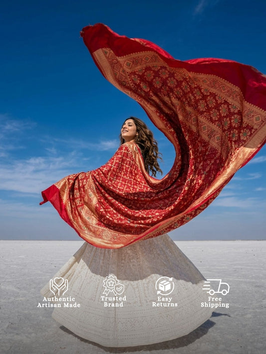 Baani - Red Meenakari Bandhani Dupatta