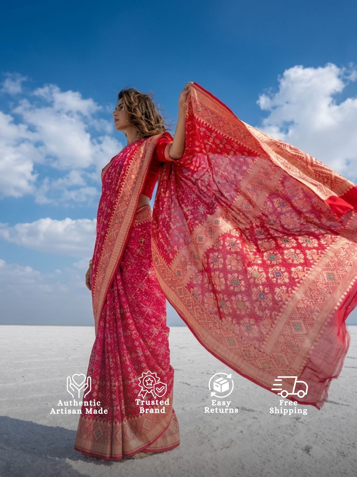 Vishakha - Red & Pink Meenakari Bandhani Saree