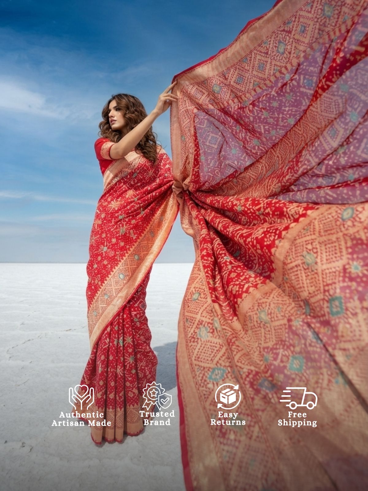 Khyati - Red Meenakari Bandhani Saree