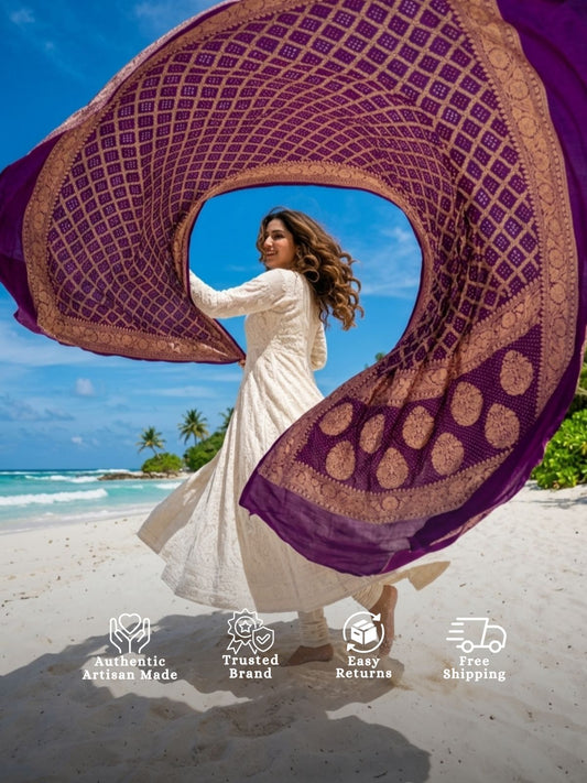 Joyita - Purple Bandhani Banarasi Dupatta