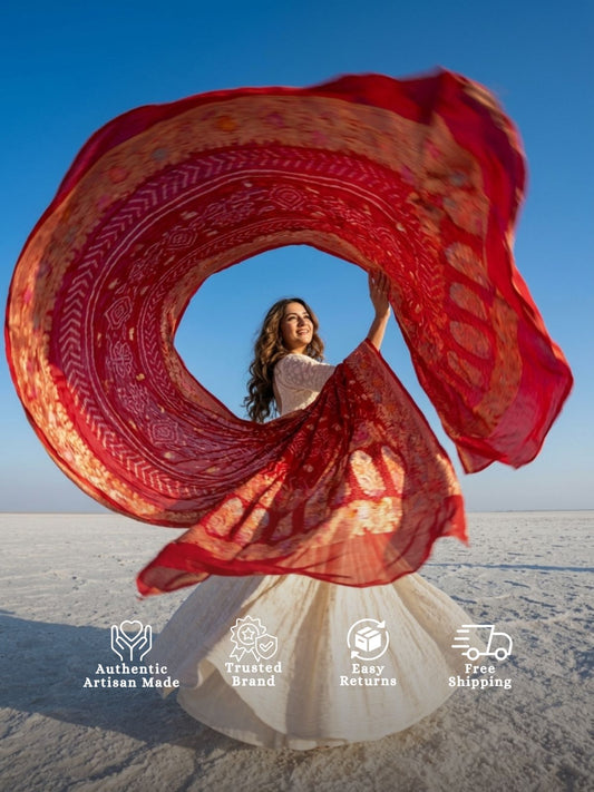 Adrika - Red Tilfi Meenakari Bandhani Dupatta