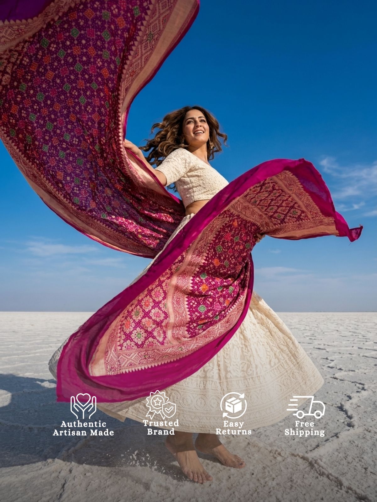 Tabassum - Magenta Meenakari Bandhani Dupatta